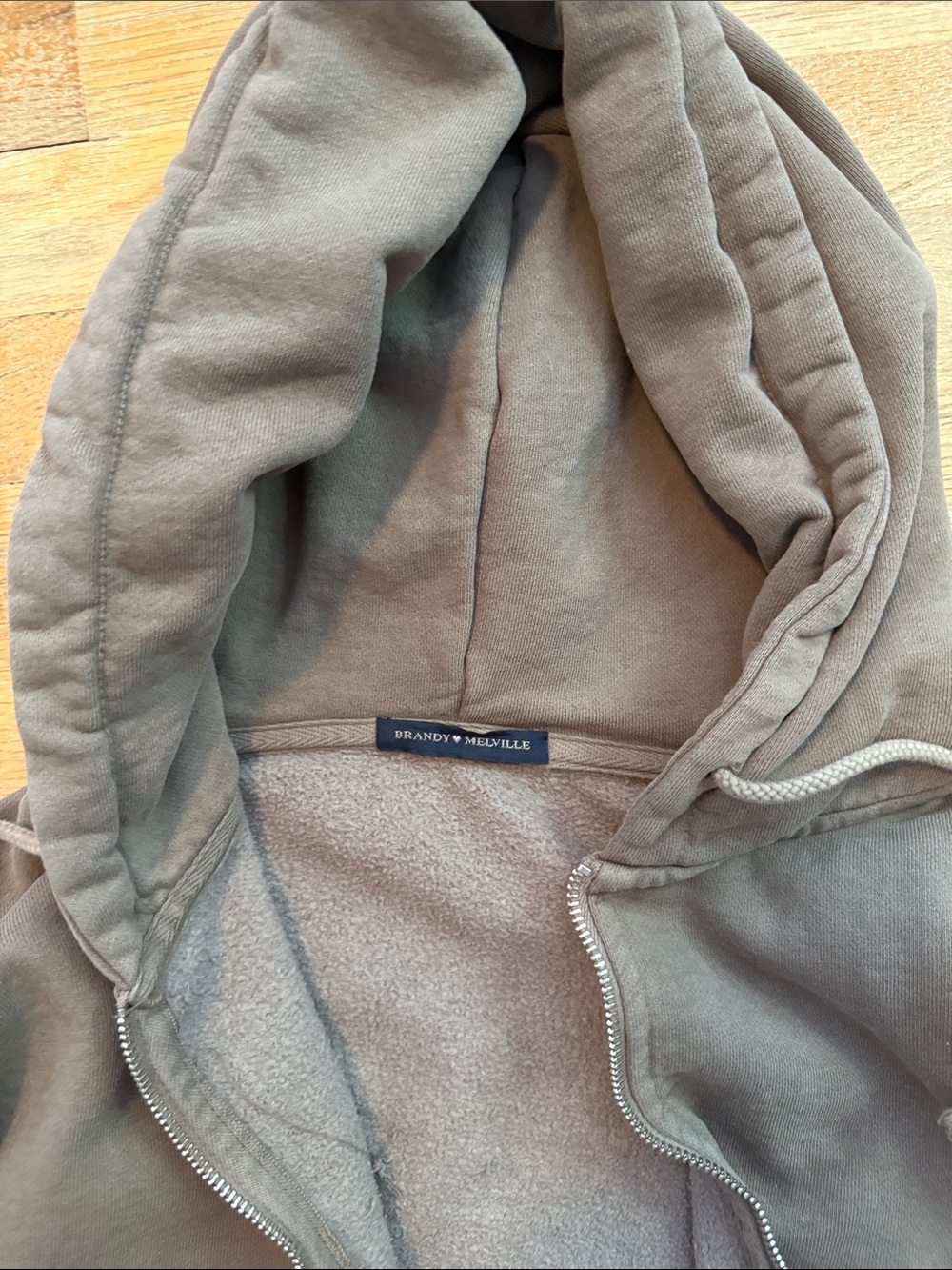 Brandy Melville Taupe Hooded Zip-Up Jacket - Picture 2 of 3